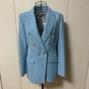 BNWT Zara Women's Blue Double-Breasted Blazer Sz S